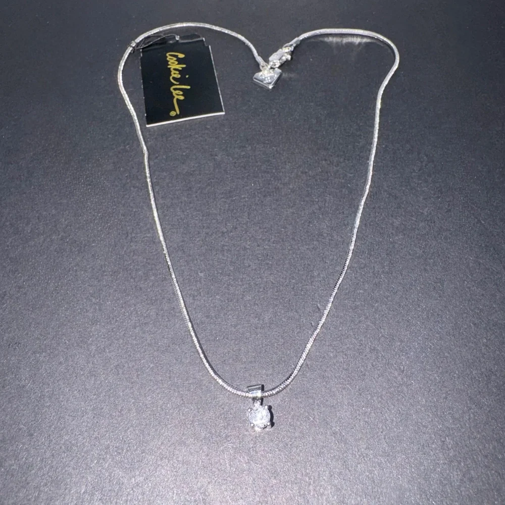 Vintage Cookie Lee Little Girls Silver Rhodium Cubic Zirconia Necklace NWT